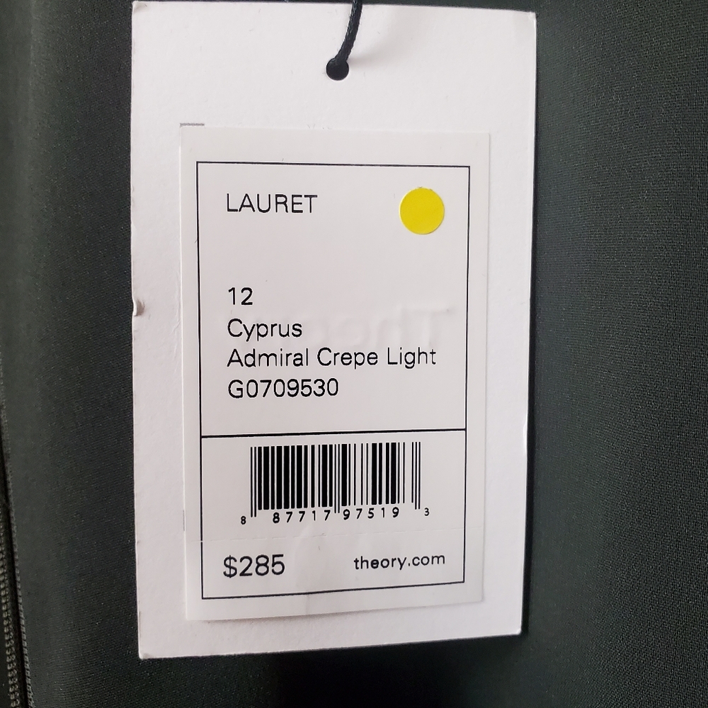 THEORY Lauret Admiral Crepe Light Top Dark Green Size 12 NWT - Picture 7 of 7
